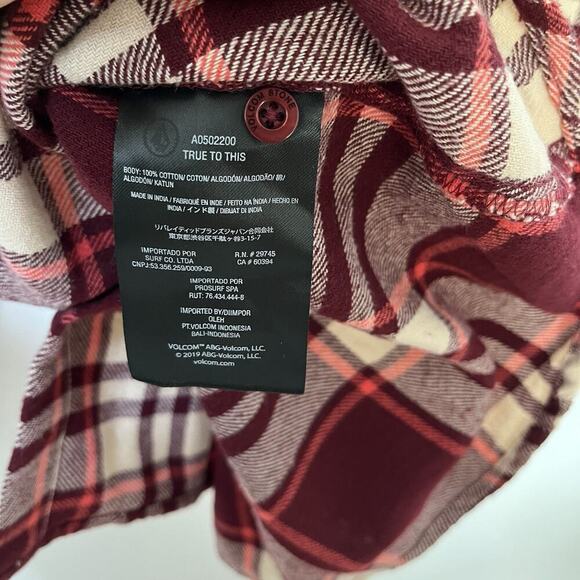 Volcom Leland Button Plaid Flannel Shirt Size M Red Country Southwestern Men's - Picture 7 of 9